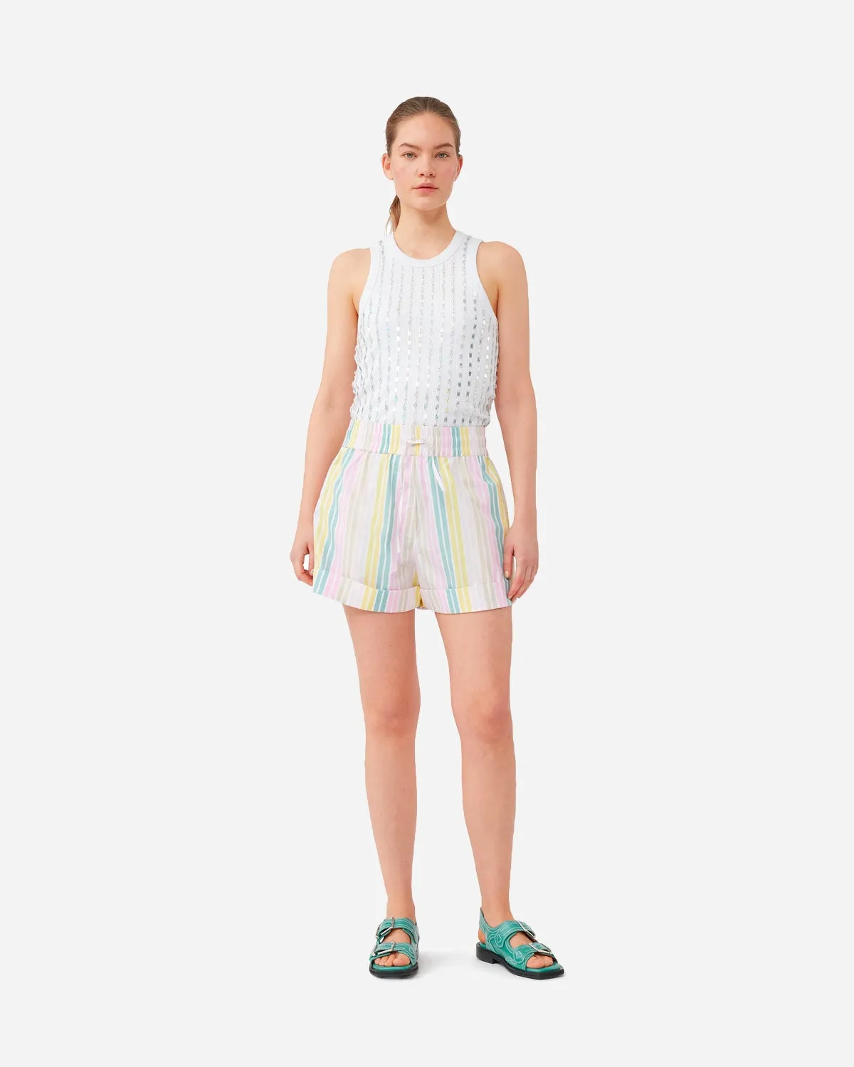 Stripe Cotton Elasticated Shorts - Multicolour
