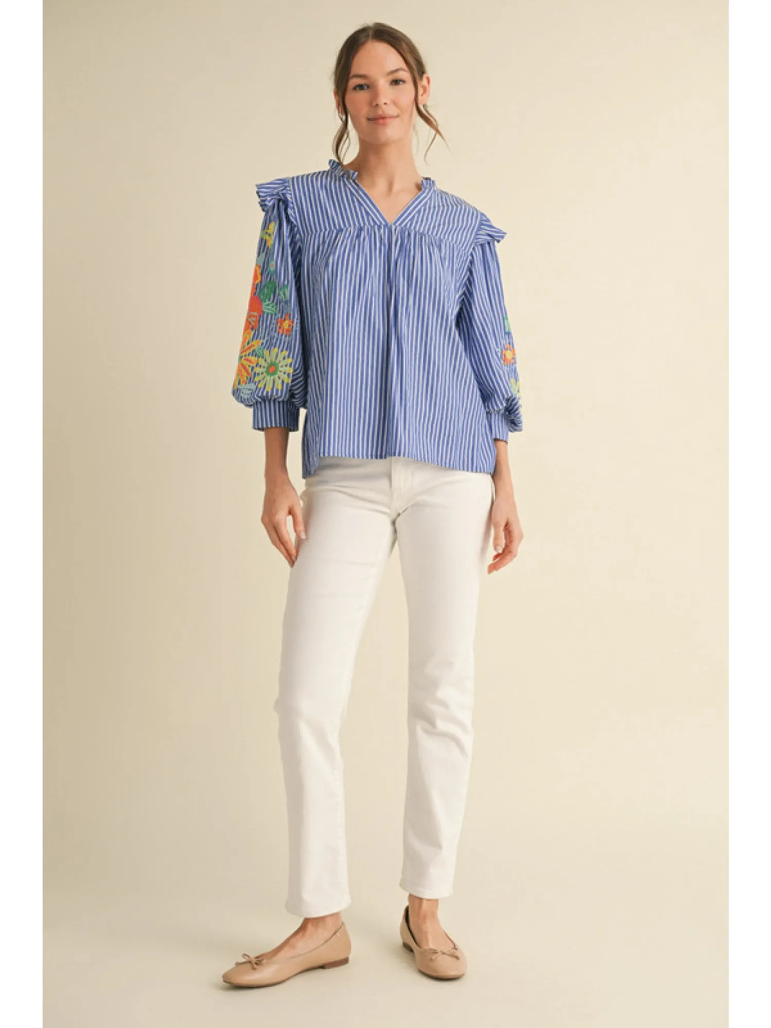 Striped & Floral Denim Blouse