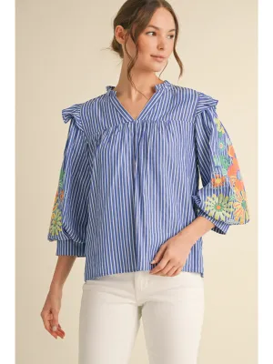 Striped & Floral Denim Blouse