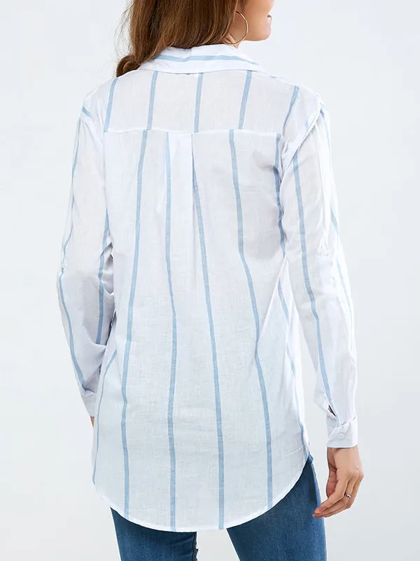 Striped Long-sleeved Cotton Shirt Top