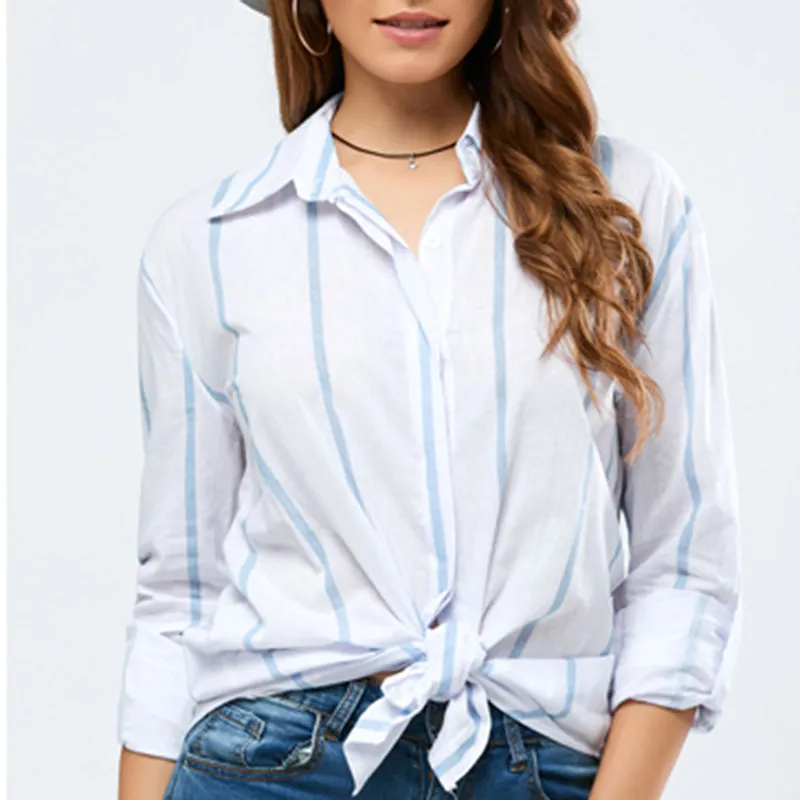 Striped Long-sleeved Cotton Shirt Top