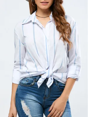 Striped Long-sleeved Cotton Shirt Top