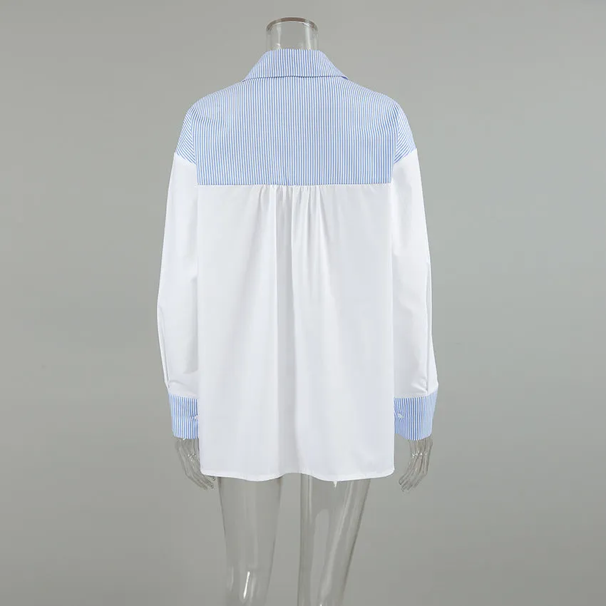 Striped Patchwork Long Sleeve Blouse