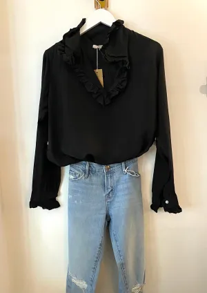 Sula Silk Habotai Frill Blouse Raven