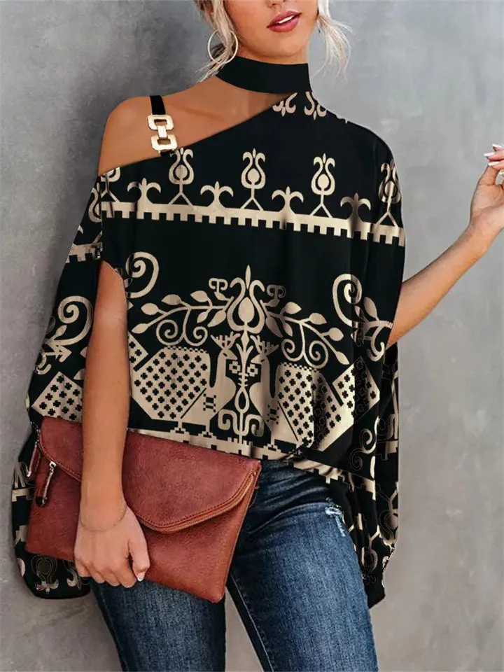 Summer Fashion Short Sleeve Printed Blouses