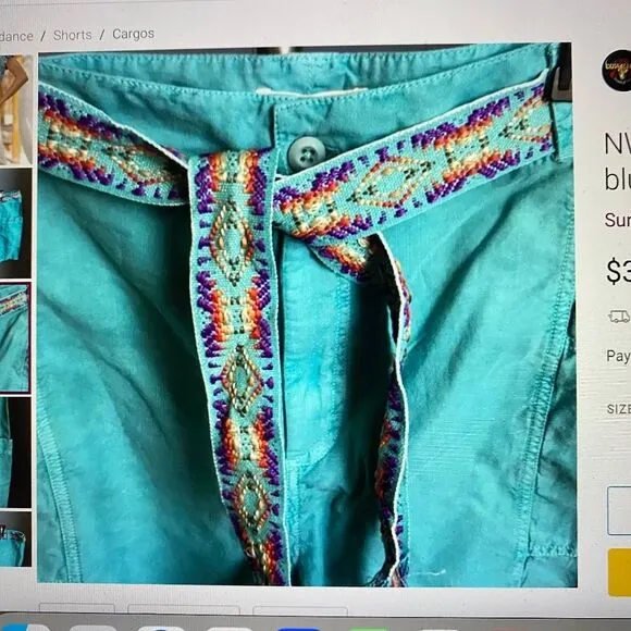 Sundance Maren Cargo Shorts Womens XXL Linen Blend Turf Fringe Woven Belt NWT