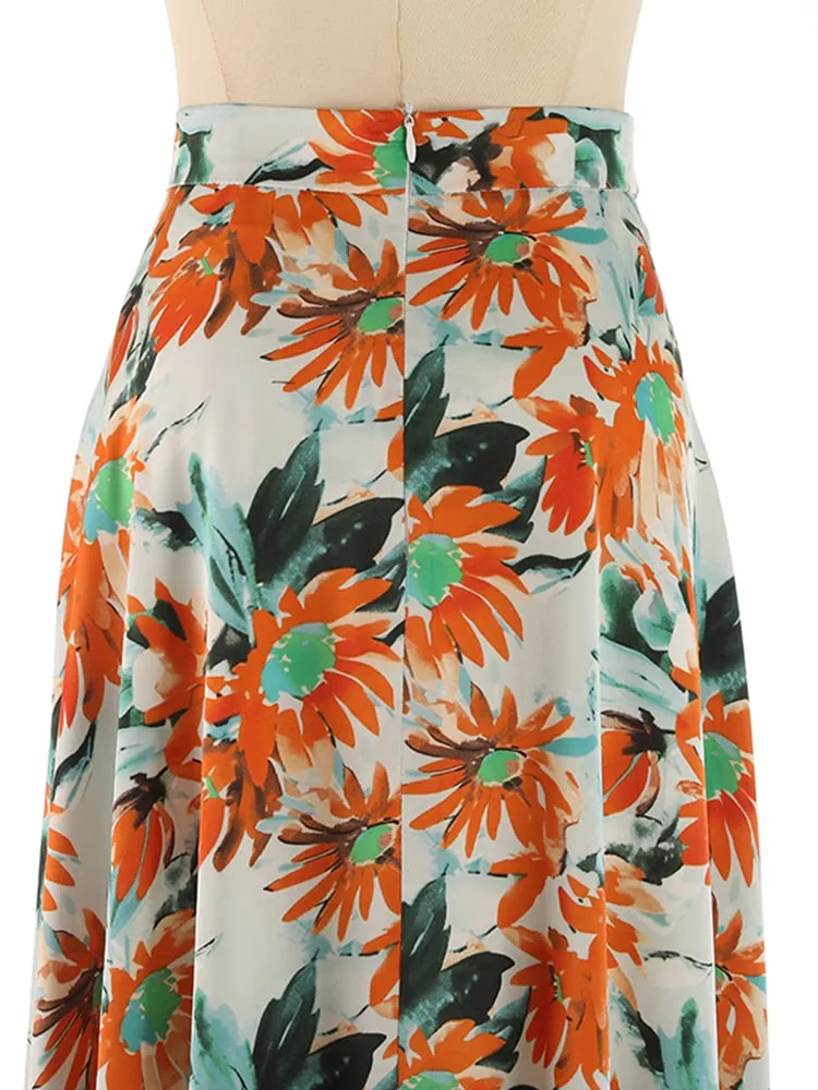 Sunflower Prints Maxi Flare Skirts
