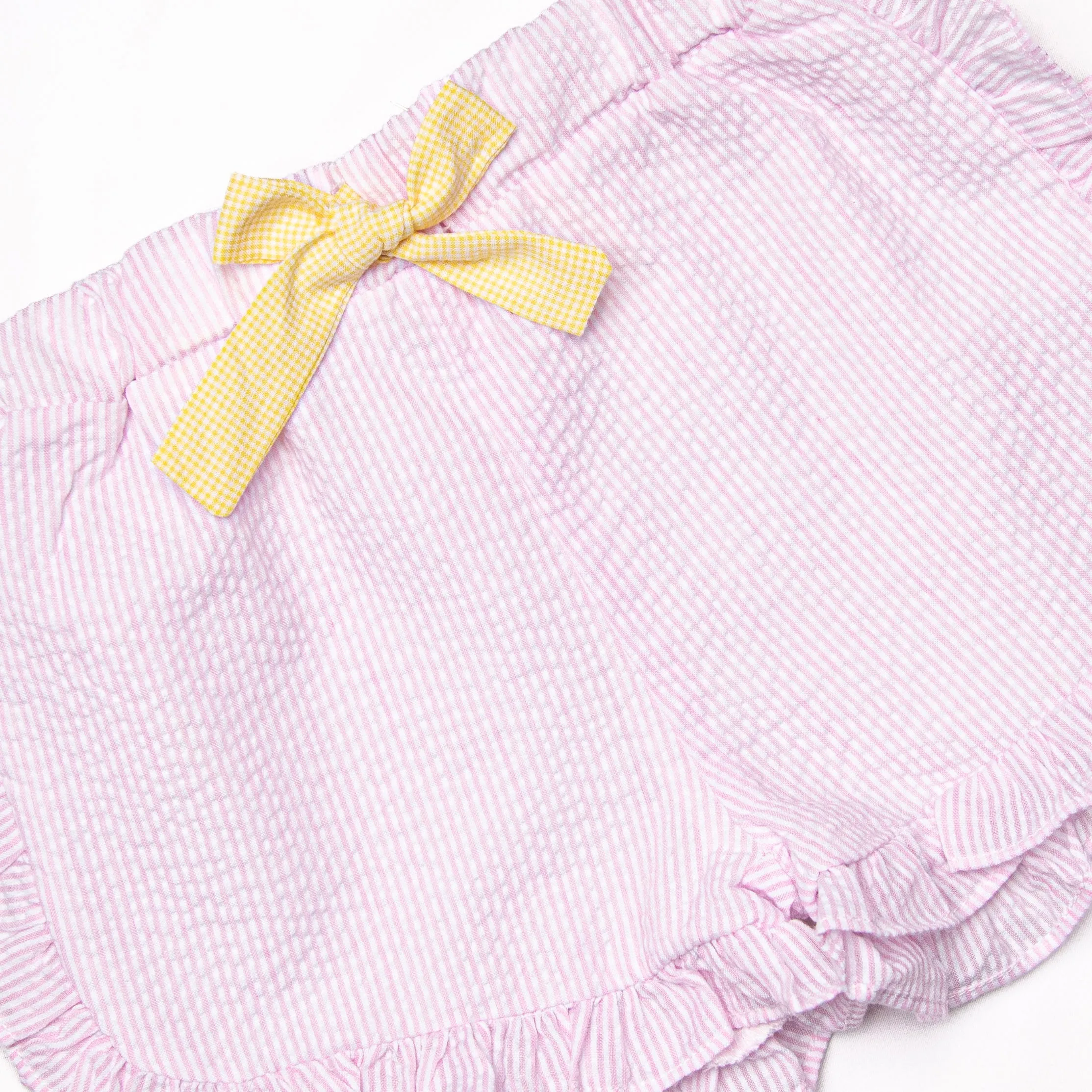Sunshine Stripes Ruffle Short Set, Pink