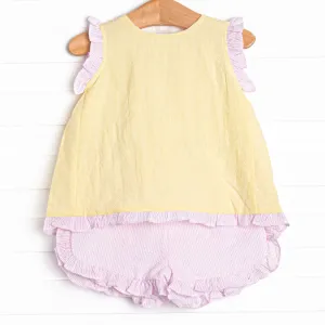 Sunshine Stripes Ruffle Short Set, Pink