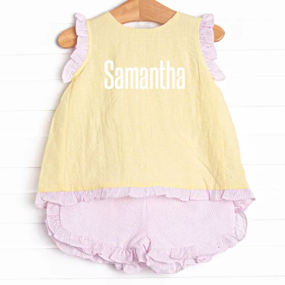 Sunshine Stripes Ruffle Short Set, Pink