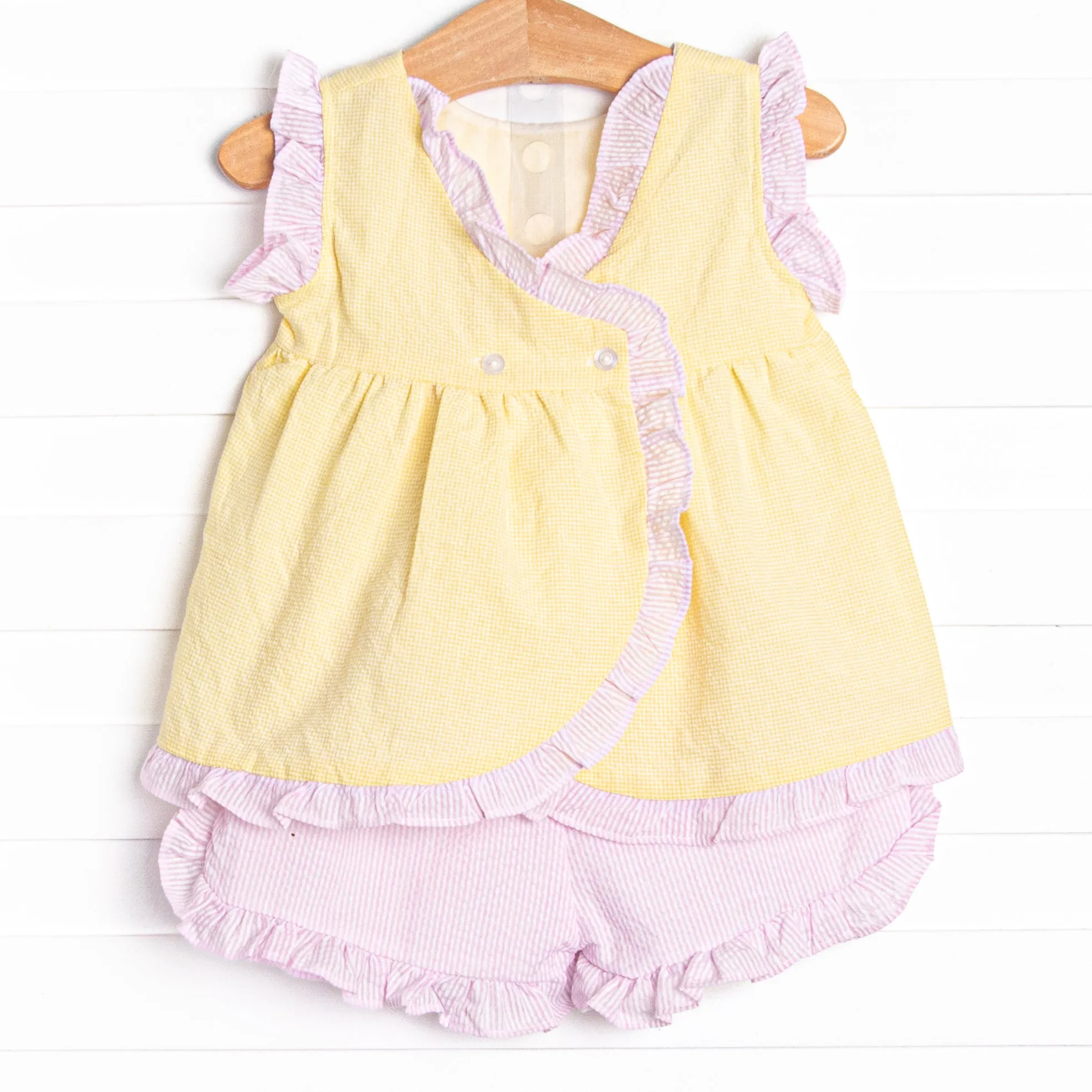 Sunshine Stripes Ruffle Short Set, Pink
