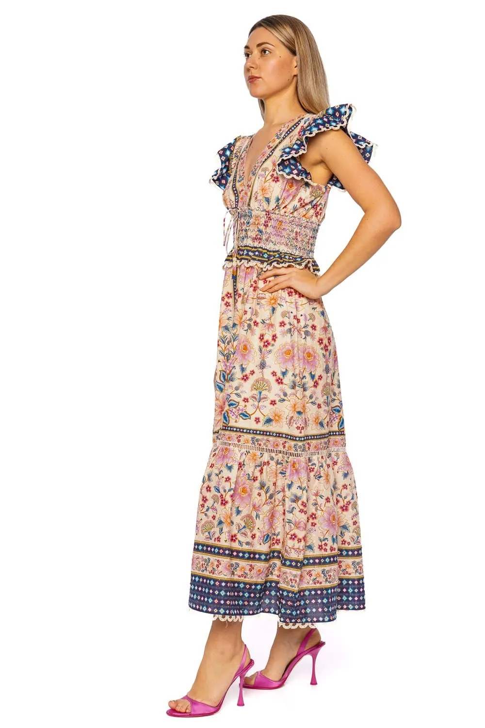 Superbloom Tapestry Ruffled Maxi Dress