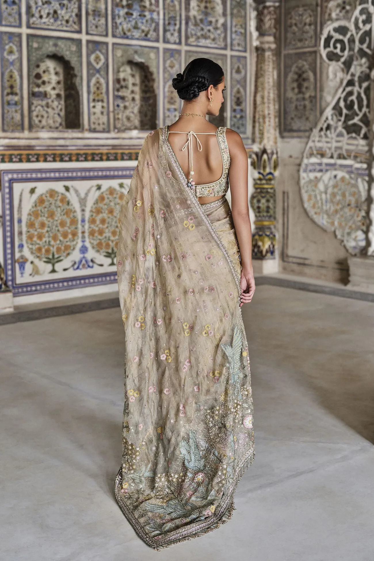 Suramya Embroidered Zardozi Silk Saree - Gold