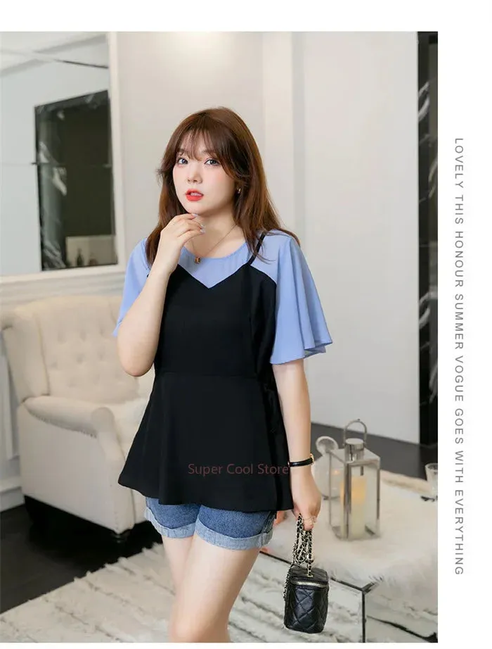 Sweet Chiffon Ruffled Sleeve Bouse