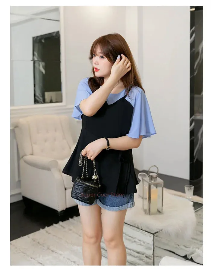 Sweet Chiffon Ruffled Sleeve Bouse