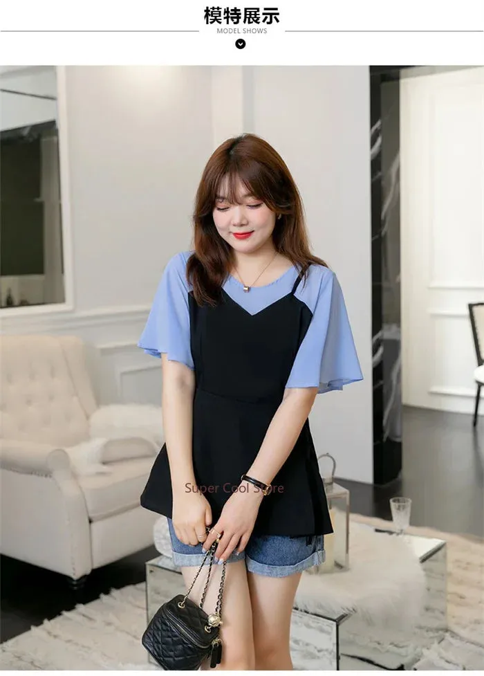 Sweet Chiffon Ruffled Sleeve Bouse
