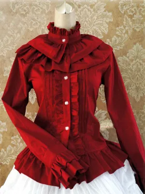 Sweet Cotton Lolita Blouse Long Sleeves Ruffles Stand Collar