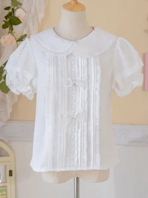 Sweet Lolita Blouses White Lolita Top Short Sleeves Ruffles Bows Bow Lolita Shirt