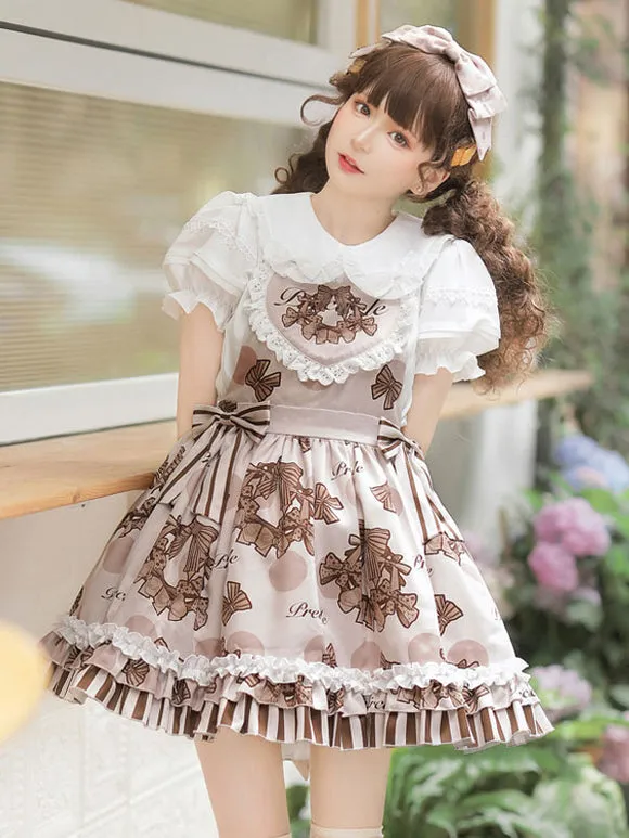 Sweet Lolita Blouses White Lolita Top Short Sleeves Ruffles Bows Bow Lolita Shirt