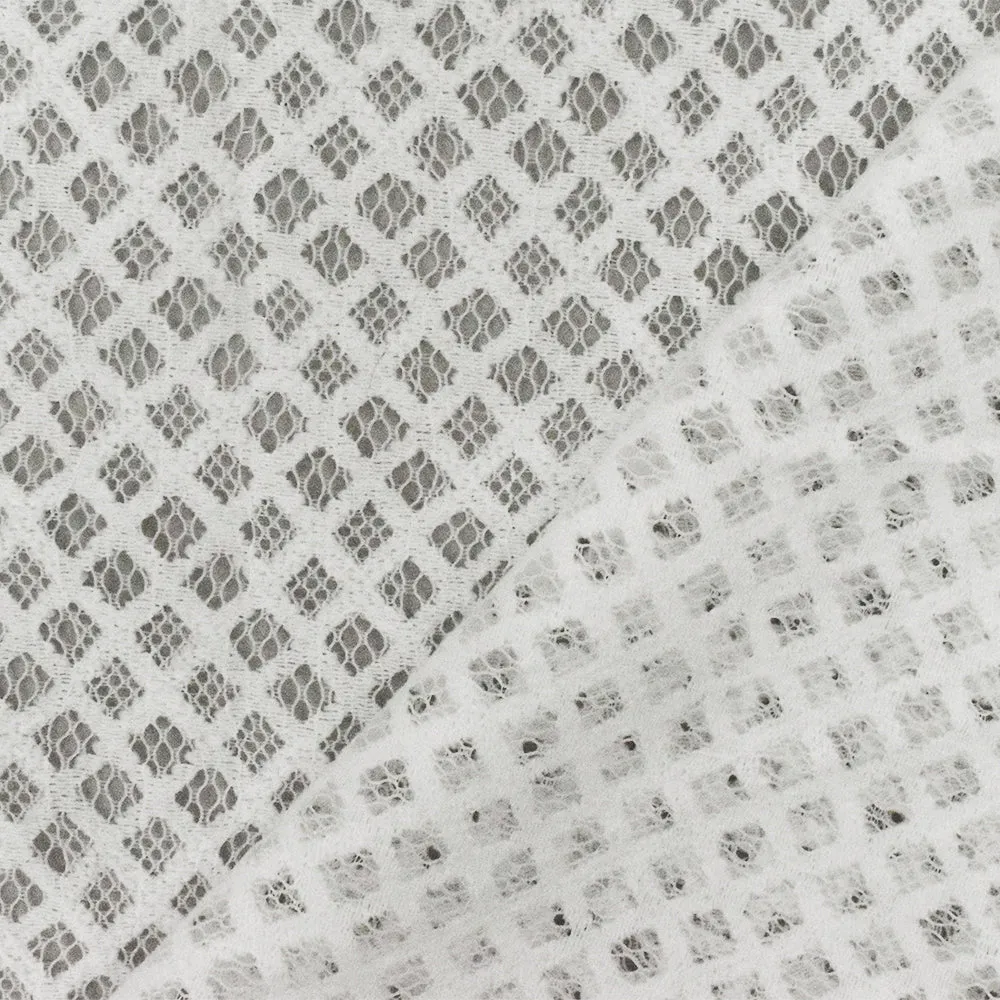 Sweet White Diamond Poly Cotton Lace Knit Fabric