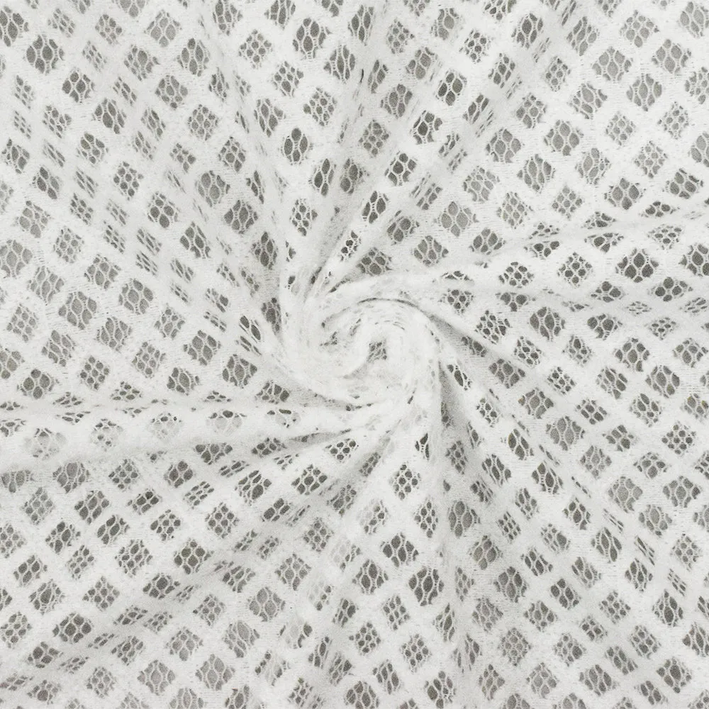 Sweet White Diamond Poly Cotton Lace Knit Fabric
