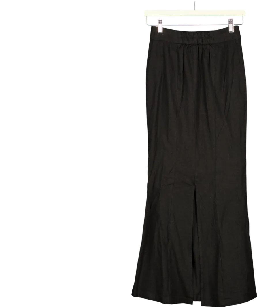 t/ala Black Milos Linen Blend V Waist Maxi Skirt UK XXS
