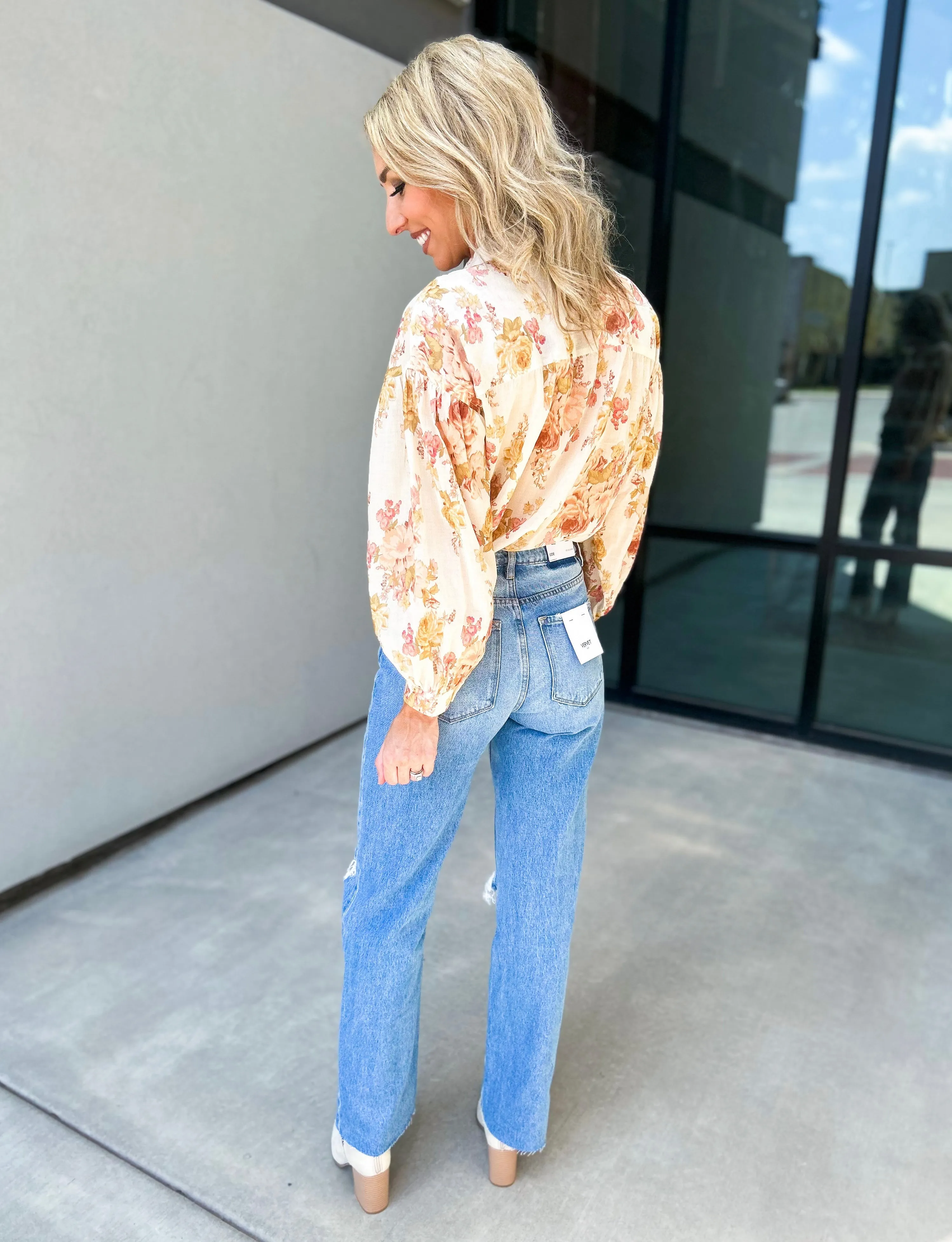 Tena Floral Button Up Top (Natural Coral)