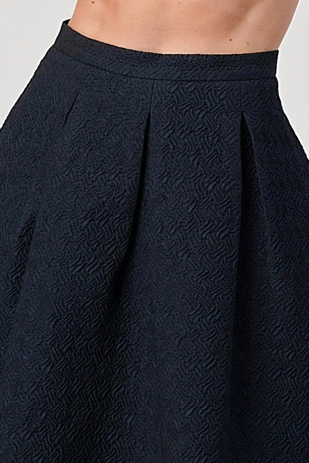 Textured A-Line Midi Skirt with Pleats