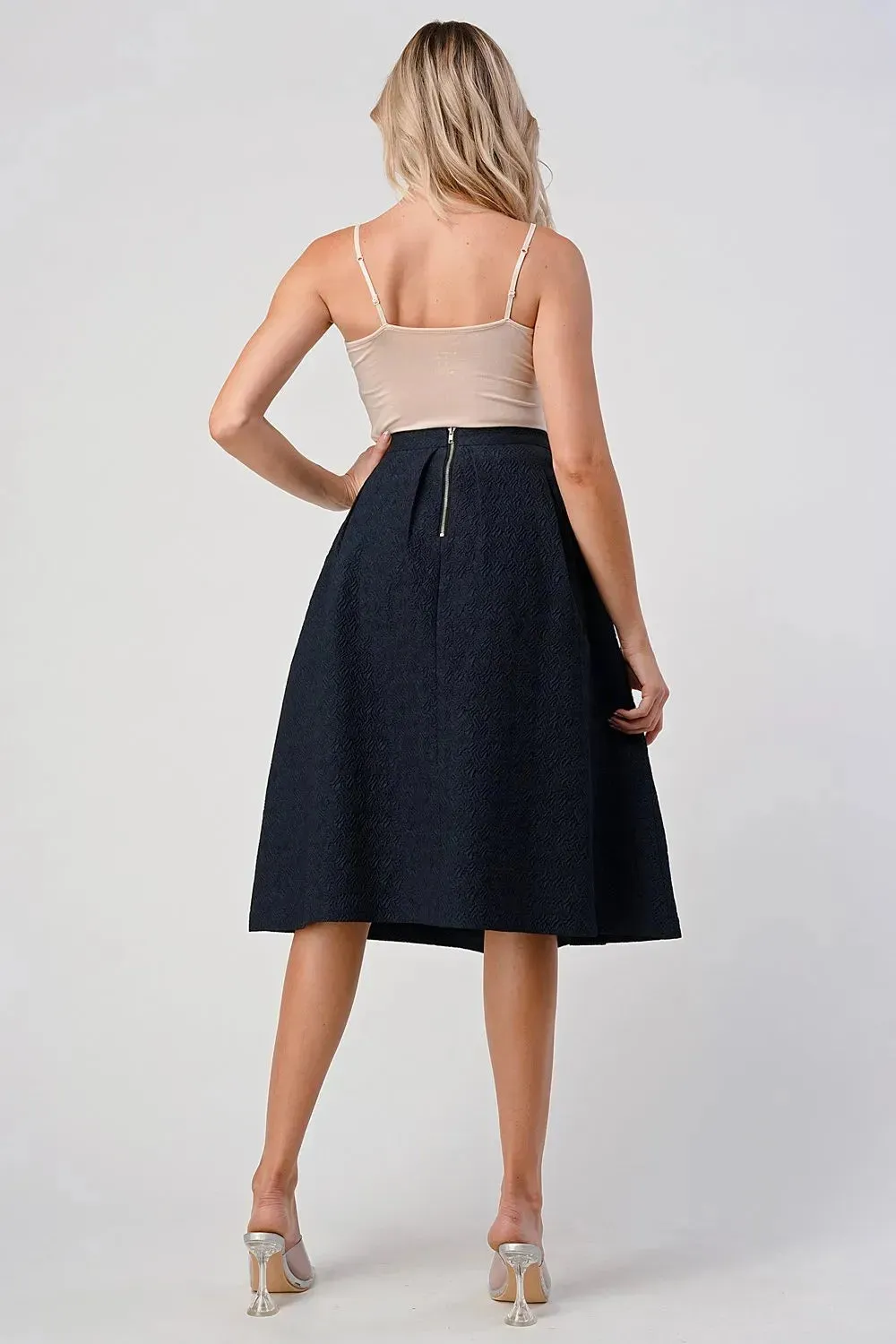 Textured A-Line Midi Skirt with Pleats