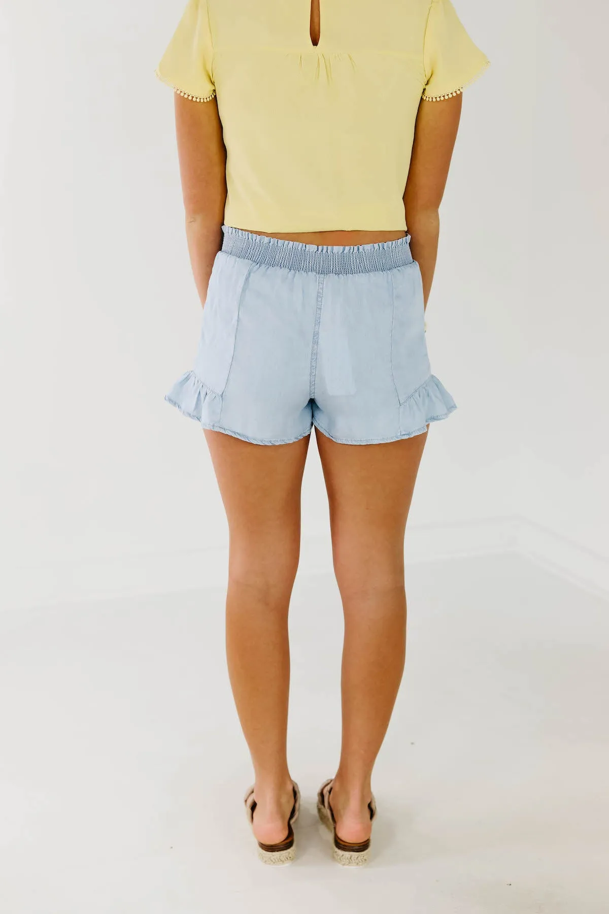 The Anders Ruffled Chambray Shorts