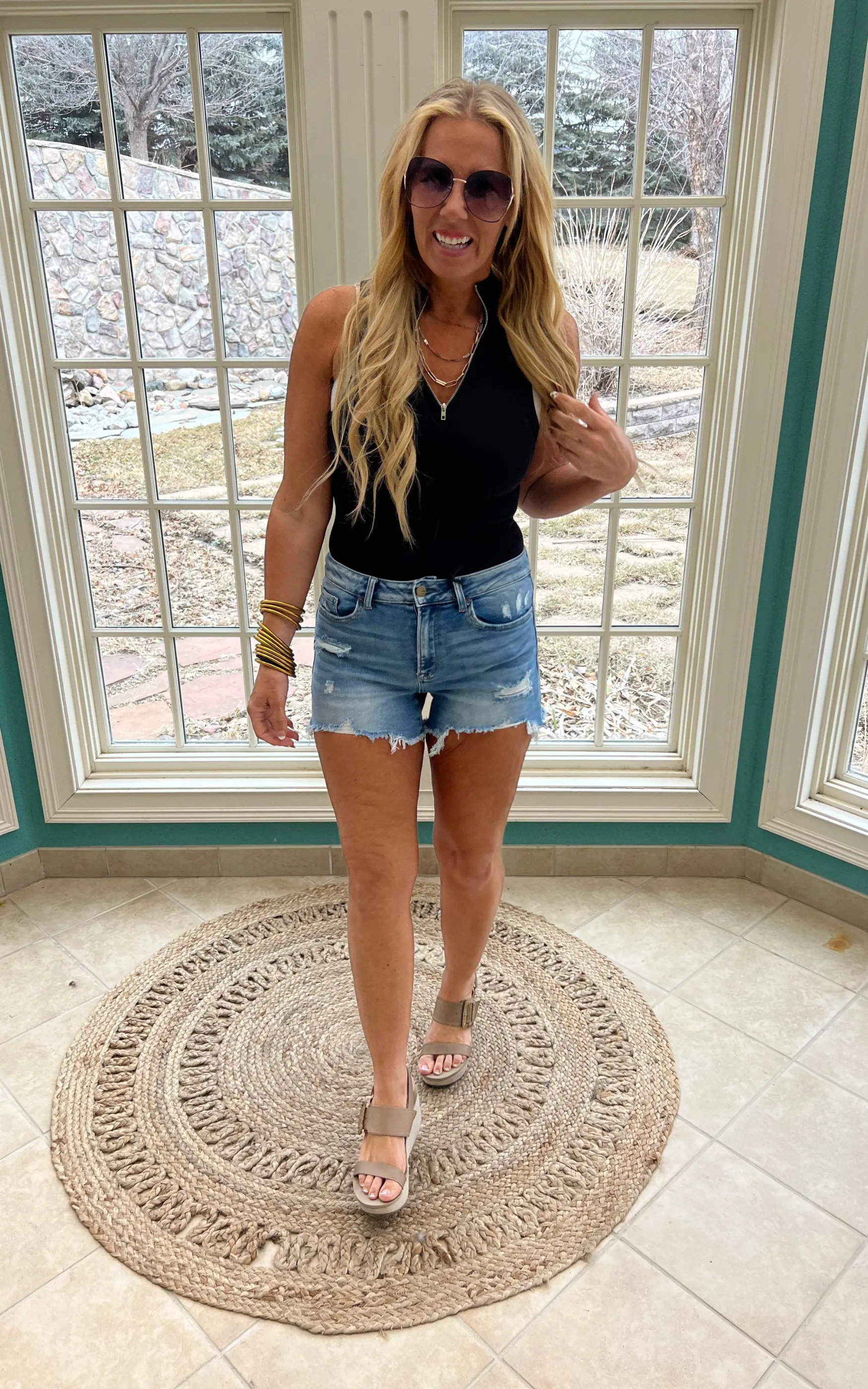The Whitney Vintage High Rise Distressed Denim Shorts - Mica