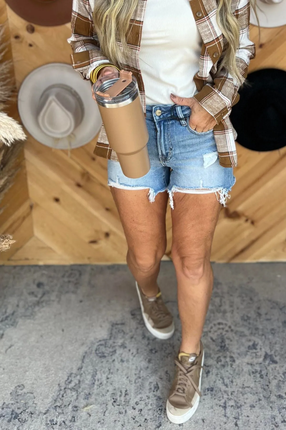 The Whitney Vintage High Rise Distressed Denim Shorts - Mica