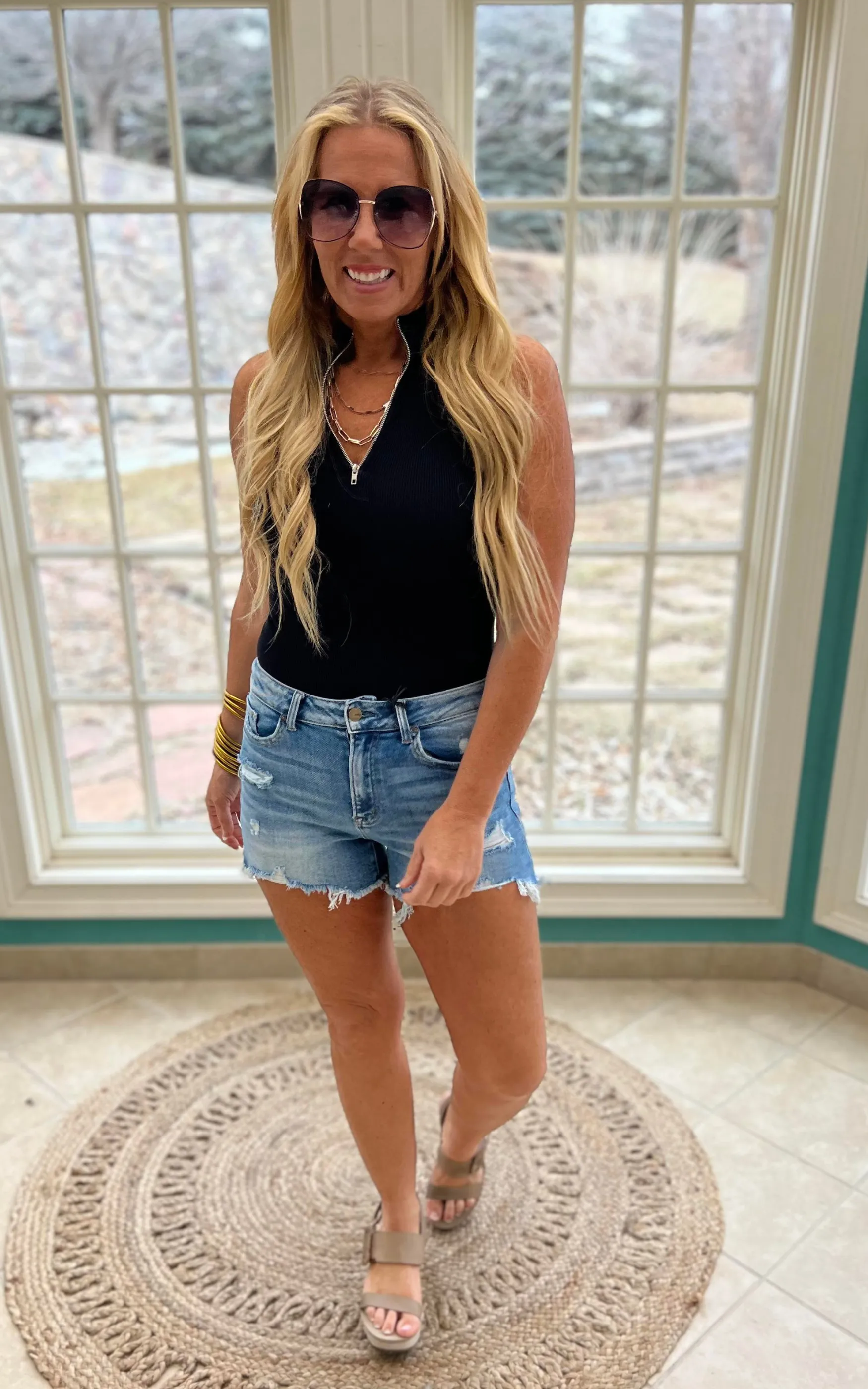 The Whitney Vintage High Rise Distressed Denim Shorts - Mica