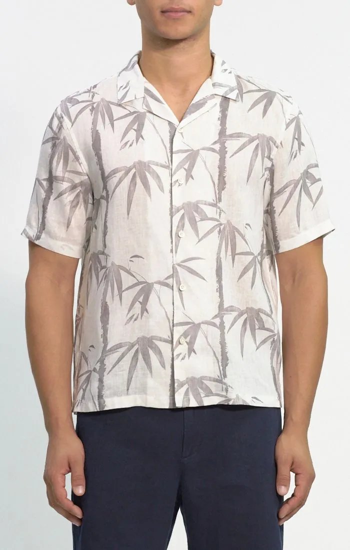 Theory Irving Short Sleeve Bamboo Shirt - White/Force Grey