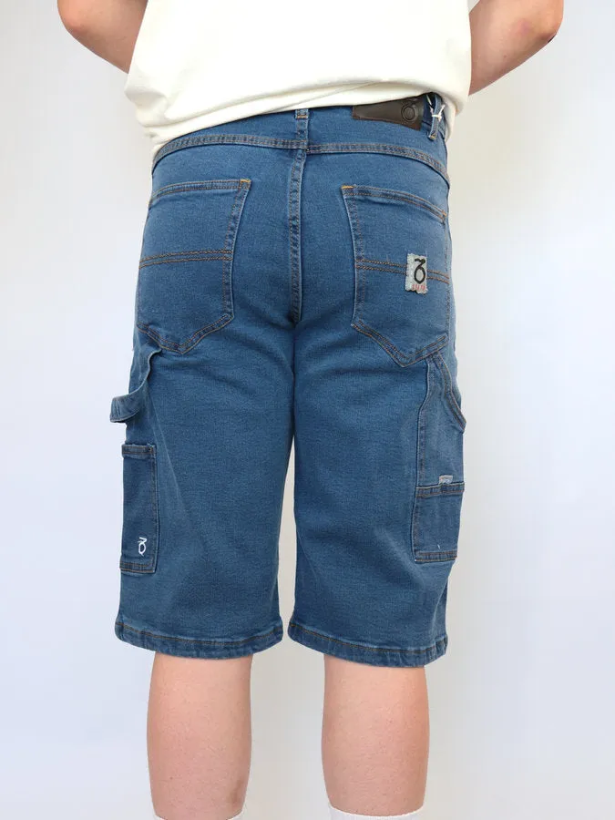 Three Sixty Clothing - Loose Fit Carpenter - Shorts - Mid Wash Blue