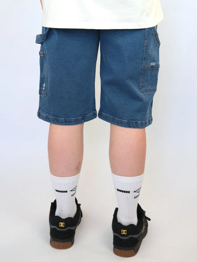 Three Sixty Clothing - Loose Fit Carpenter - Shorts - Mid Wash Blue