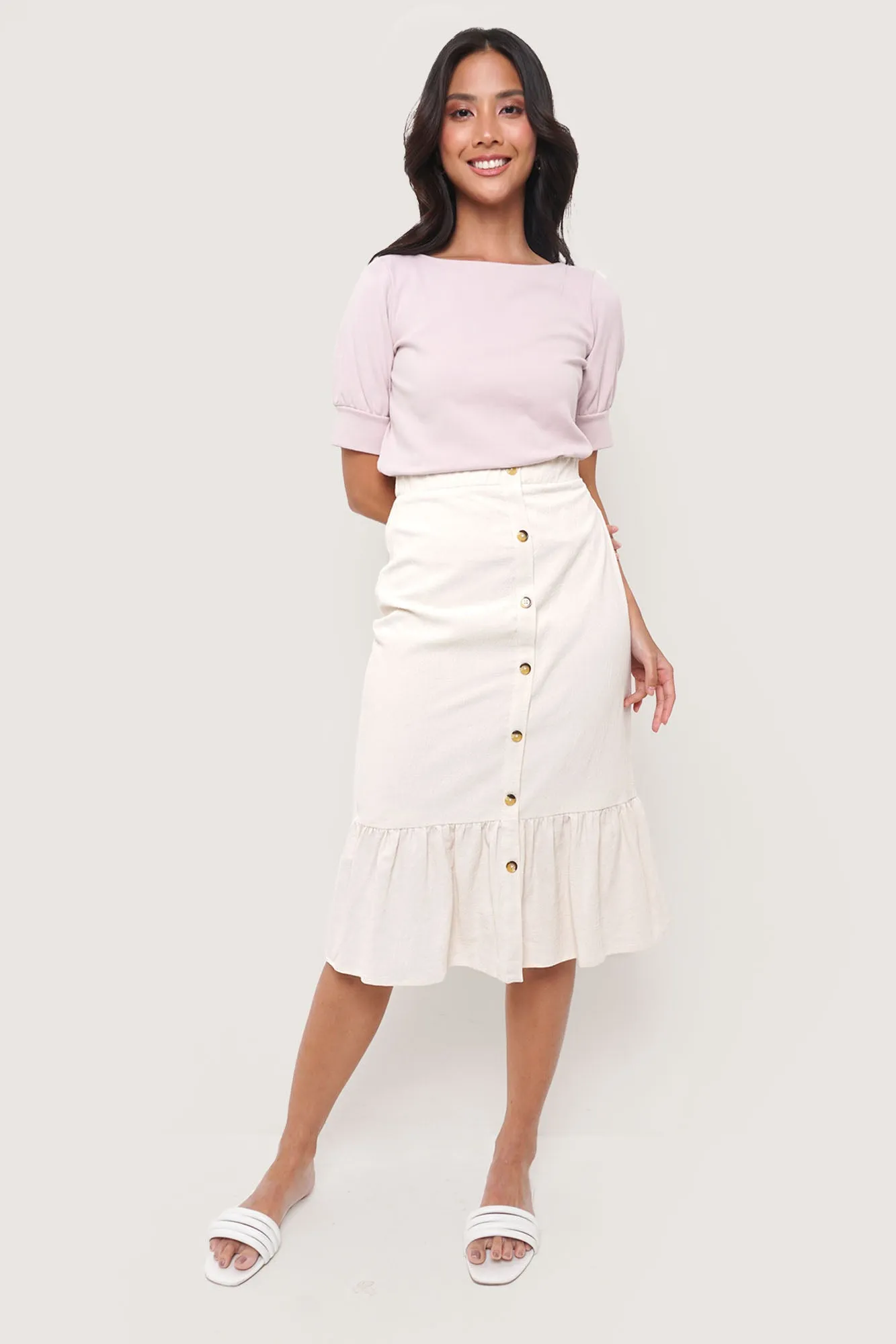 Tiered Buttoned Midi Skirt