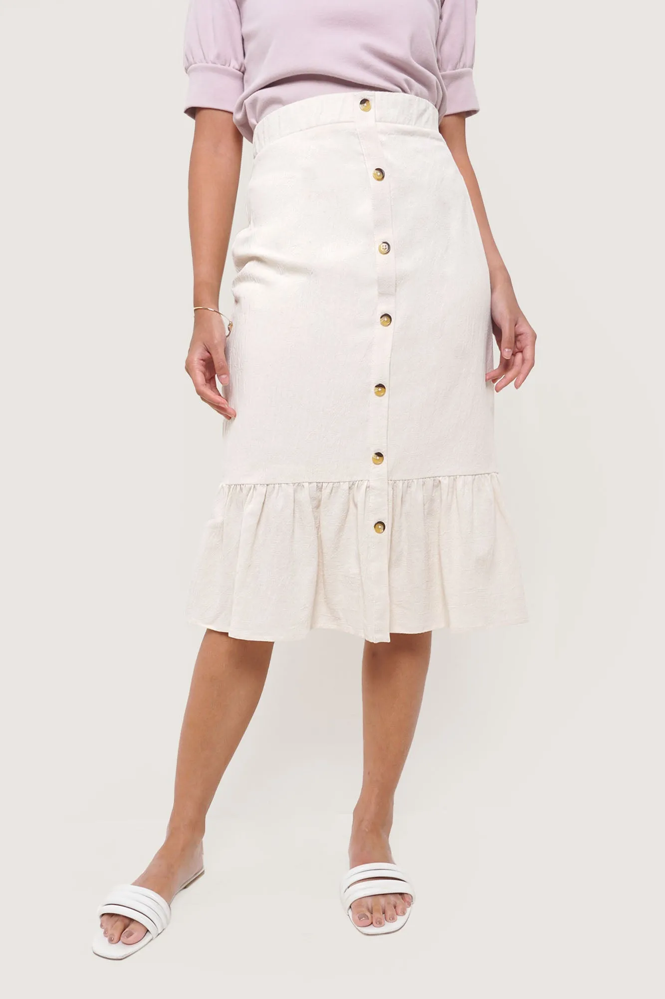 Tiered Buttoned Midi Skirt