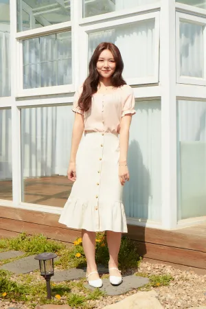 Tiered Buttoned Midi Skirt