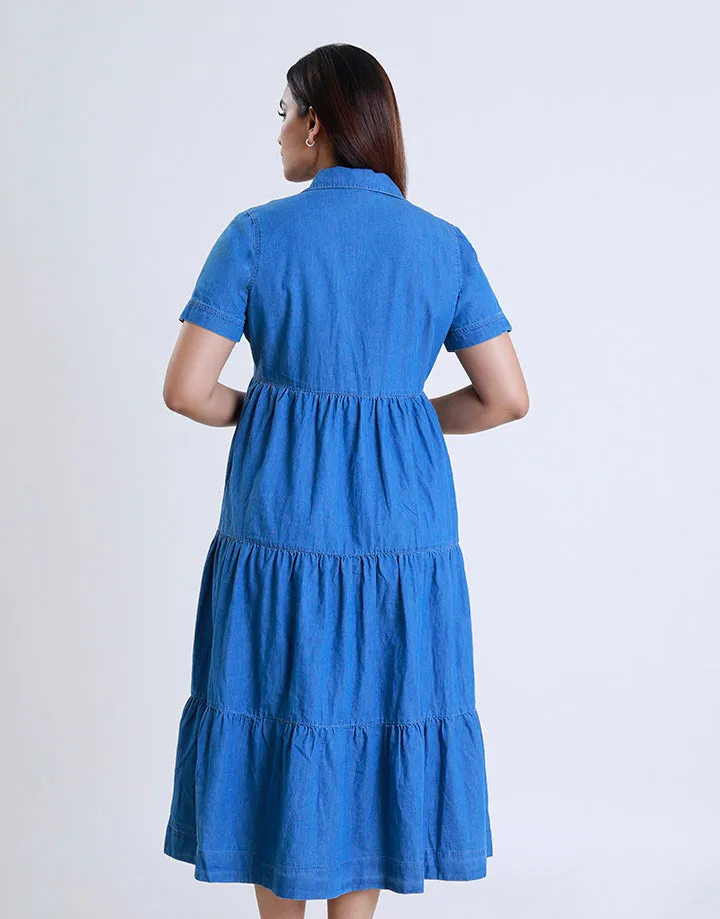 Tiered Chambray Denim Dress