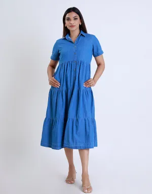 Tiered Chambray Denim Dress