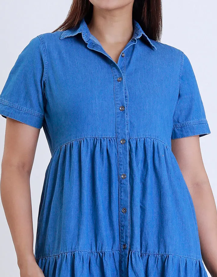 Tiered Chambray Denim Dress