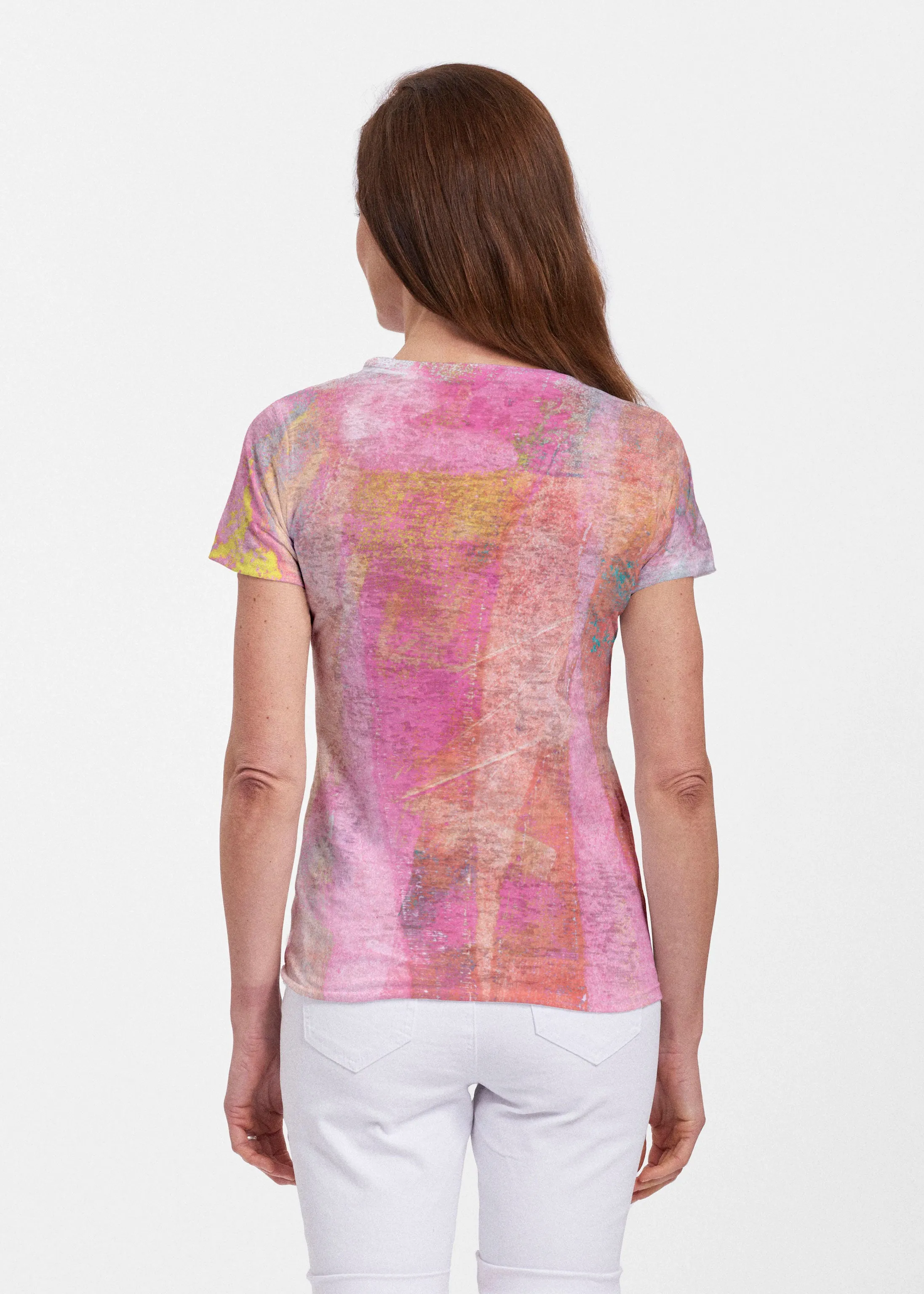 Tiki Pink (15040) ~ Sheer Short Sleeve Crew Shirt