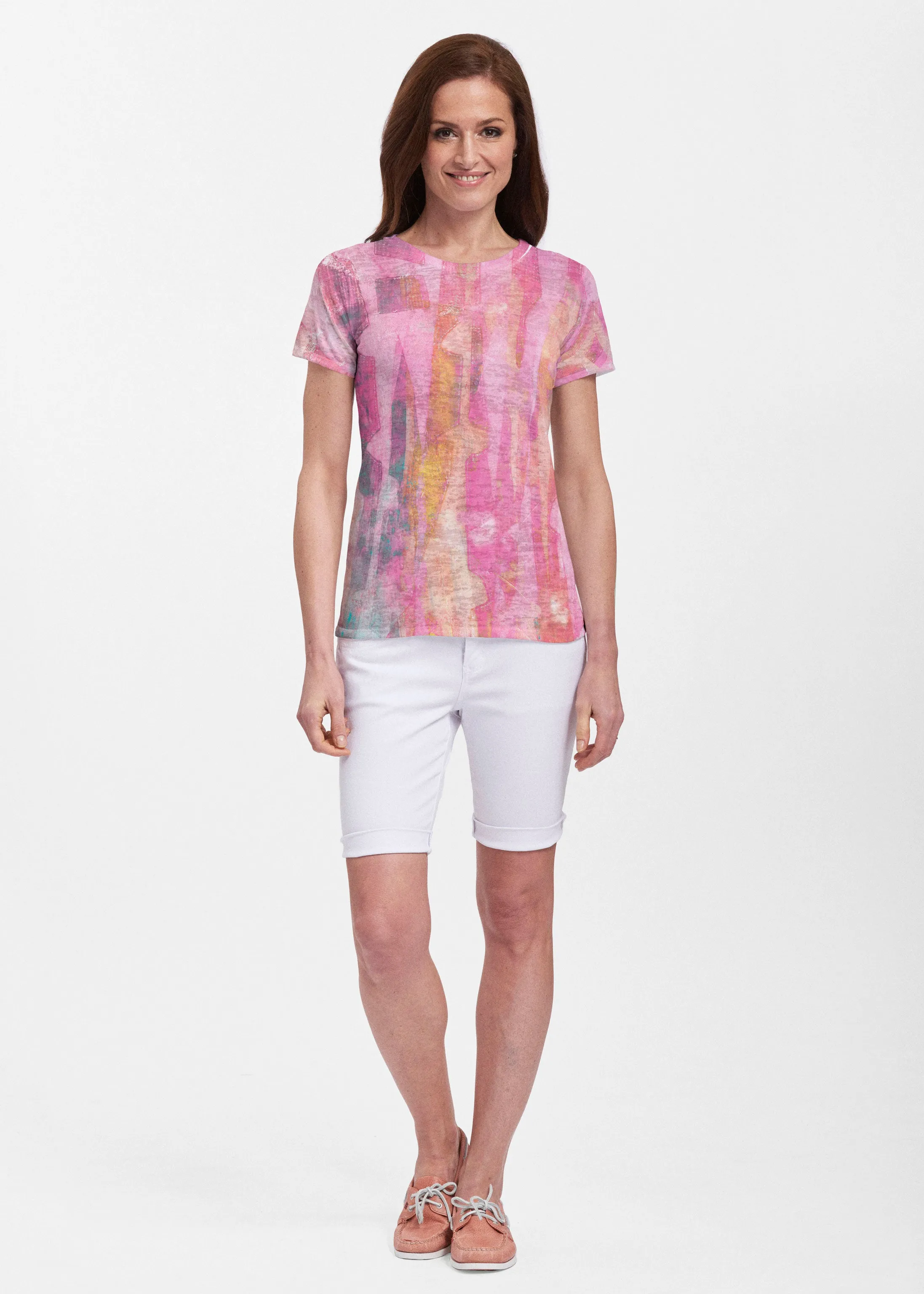 Tiki Pink (15040) ~ Sheer Short Sleeve Crew Shirt