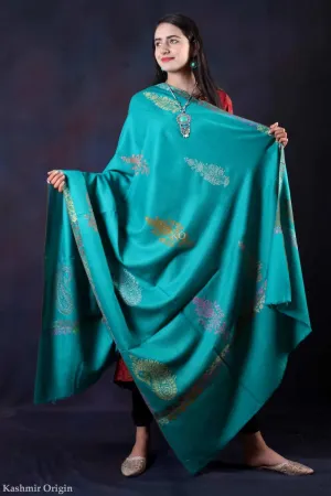 Tourquise Sozni Embroidered Handwoven Pashmina Shawl