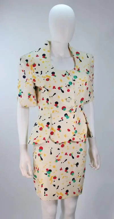 TRAVILLA Color Pop Paint Splatter Floral Skirt Suit Size 6