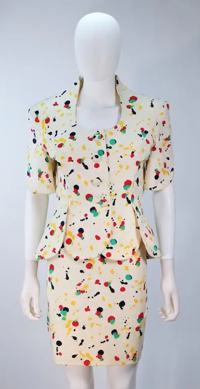 TRAVILLA Color Pop Paint Splatter Floral Skirt Suit Size 6