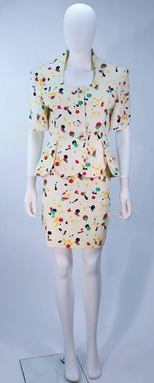 TRAVILLA Color Pop Paint Splatter Floral Skirt Suit Size 6