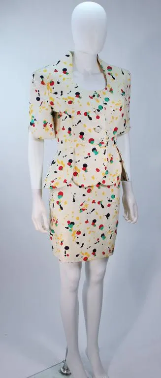 TRAVILLA Color Pop Paint Splatter Floral Skirt Suit Size 6