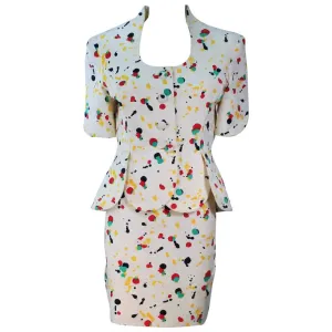 TRAVILLA Color Pop Paint Splatter Floral Skirt Suit Size 6